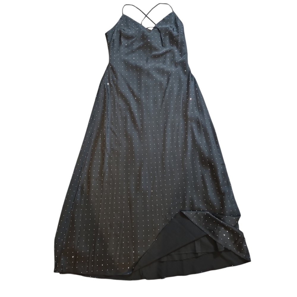 New ASTR the Label Bonney Black Rhinestone Backless Maxi Slip Dress L - Picture 7 of 14